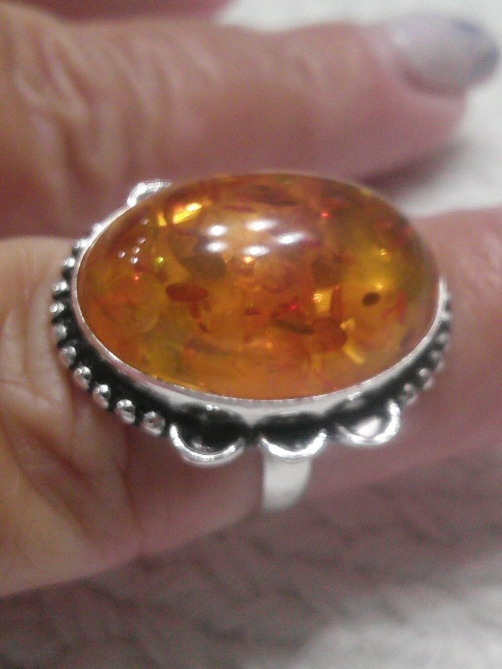 Gorgeous AMBER Handmade Sterling 925 Ring Size 7.75 #139F